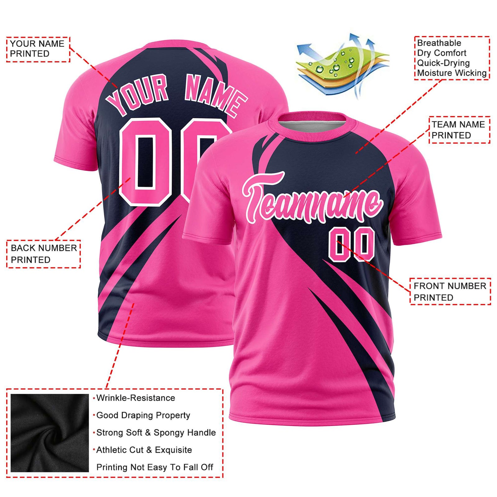 Custom Navy Pink Personalized Slanting Lump Pattern Performance T-Shirt