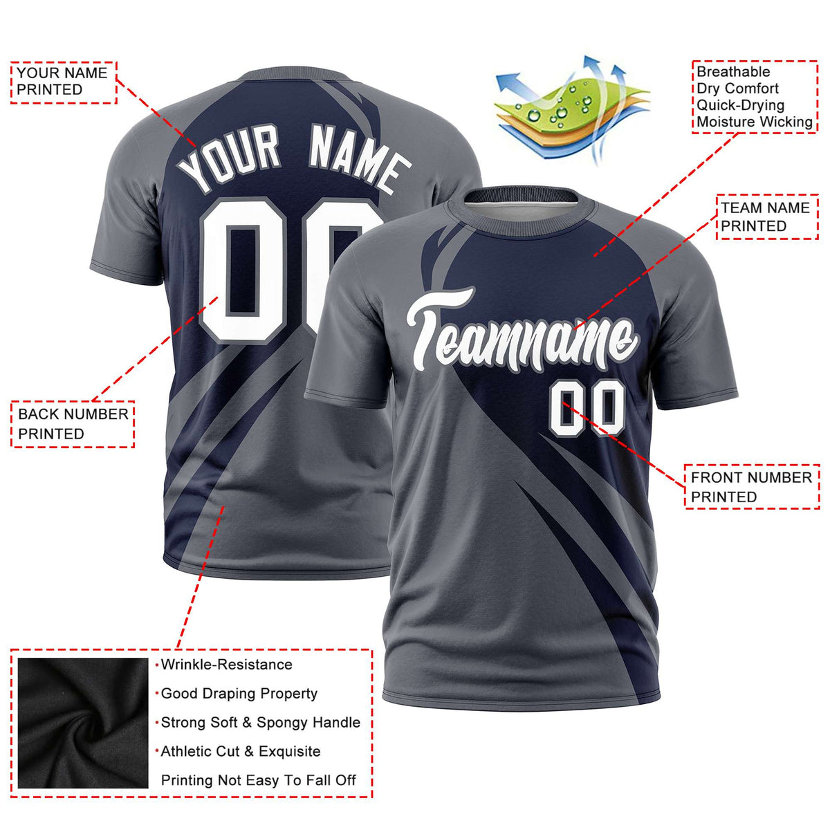 Custom Navy-Dark Gray Personalized Slanting Lump Pattern Performance T-Shirt