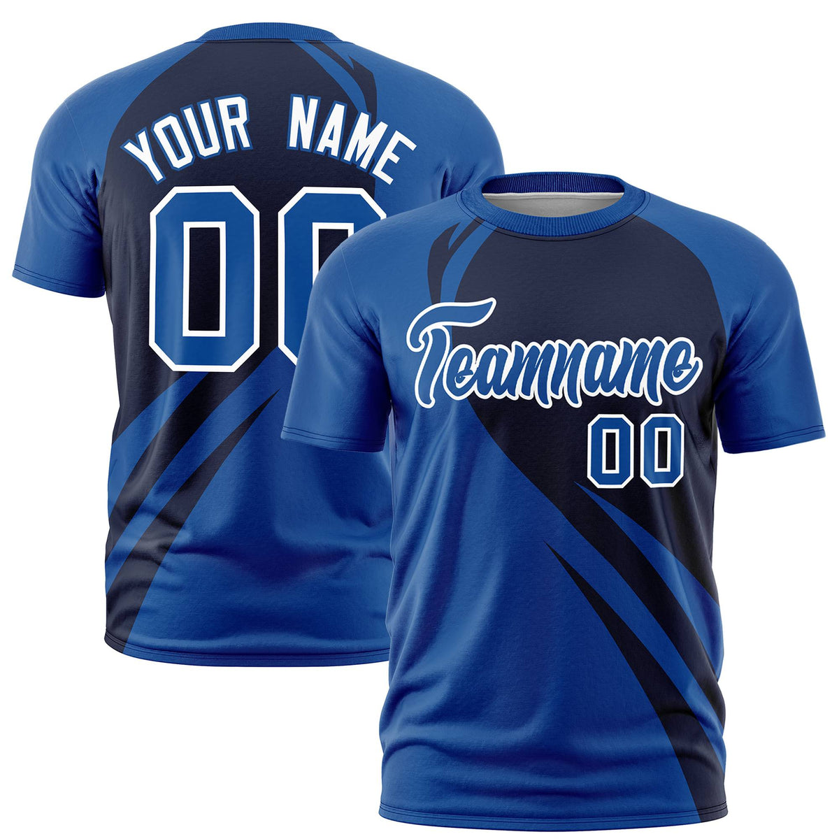Custom Navy-Royal Blue Personalized Slanting Lump Pattern Performance T-Shirt