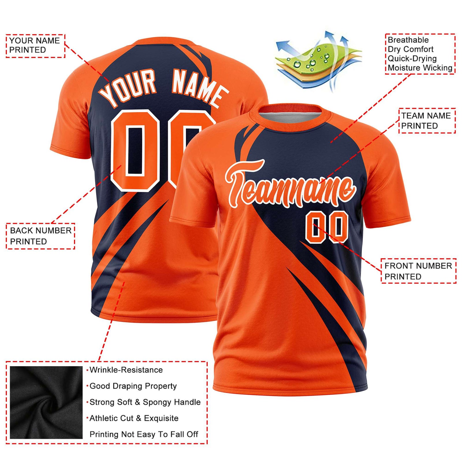 Custom Navy Orange Personalized Slanting Lump Pattern Performance T-Shirt