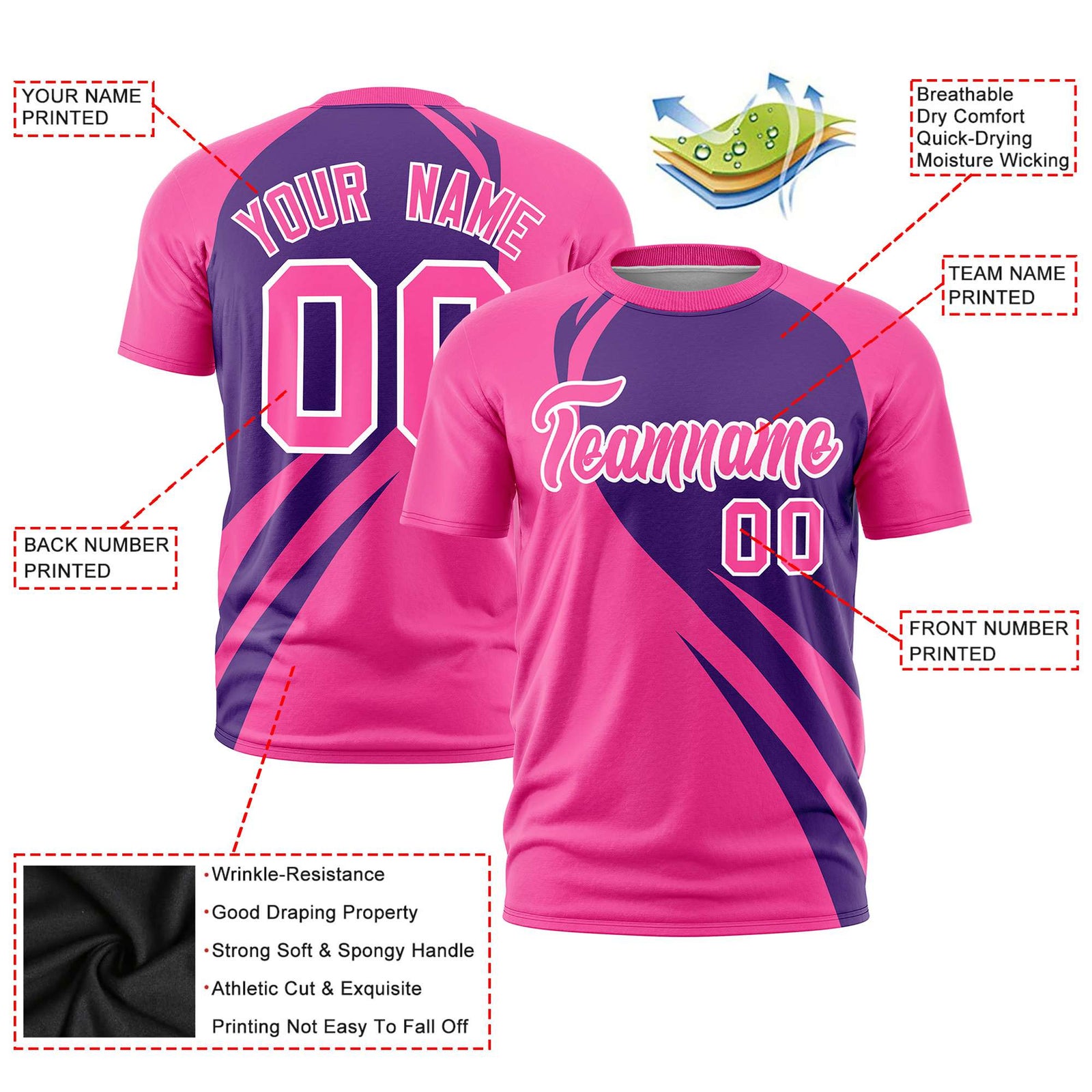 Custom Purple Pink Personalized Slanting Lump Pattern Performance T-Shirt