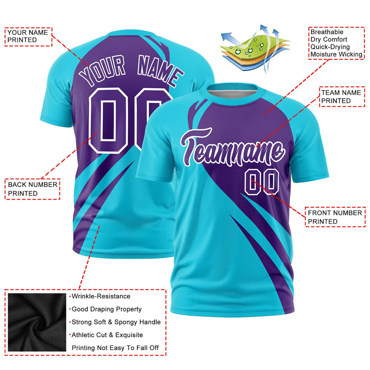 Custom Purple-Sky Blue Personalized Slanting Lump Pattern Performance T-Shirt