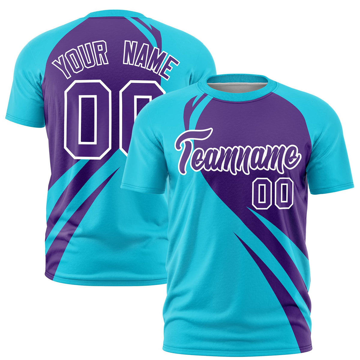 Custom Purple-Sky Blue Personalized Slanting Lump Pattern Performance T-Shirt