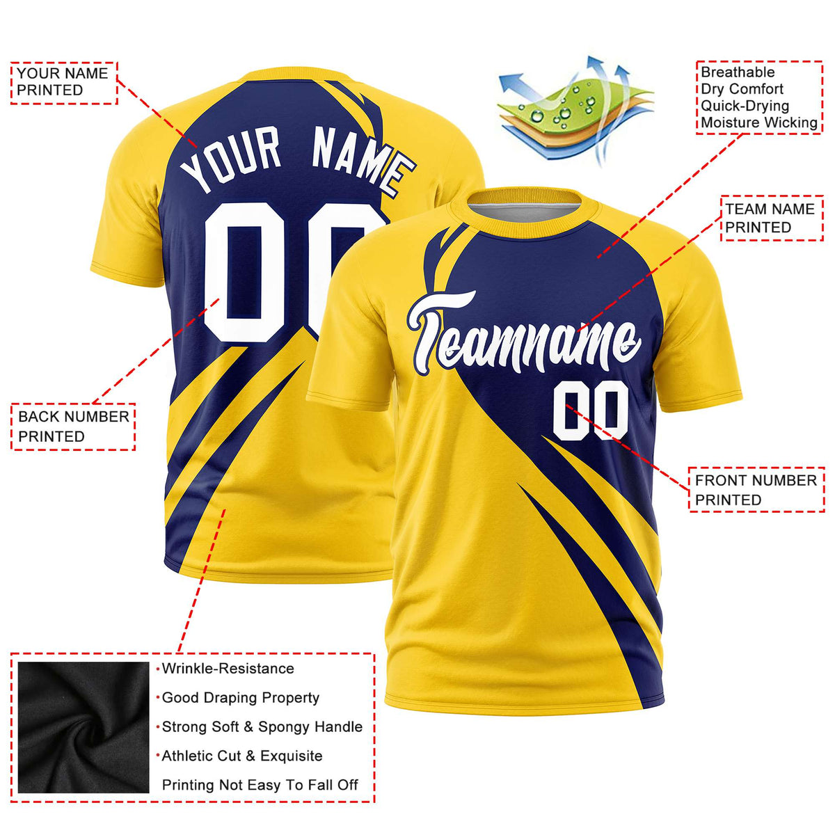 Custom Blue-Gold 01 Personalized Slanting Lump Pattern Performance T-Shirt