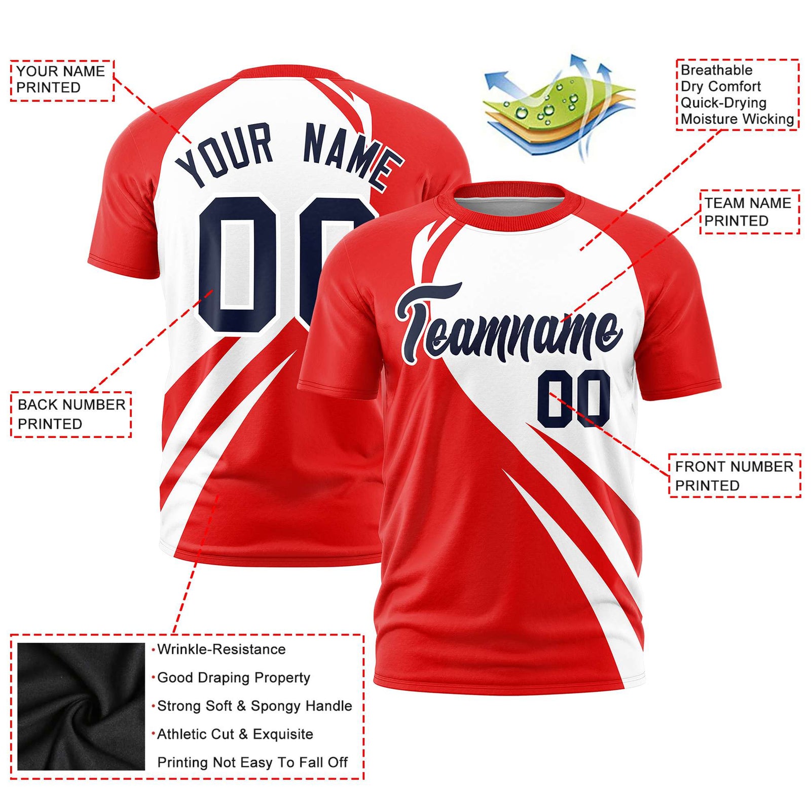 Custom White Red Personalized Slanting Lump Pattern Performance T-Shirt