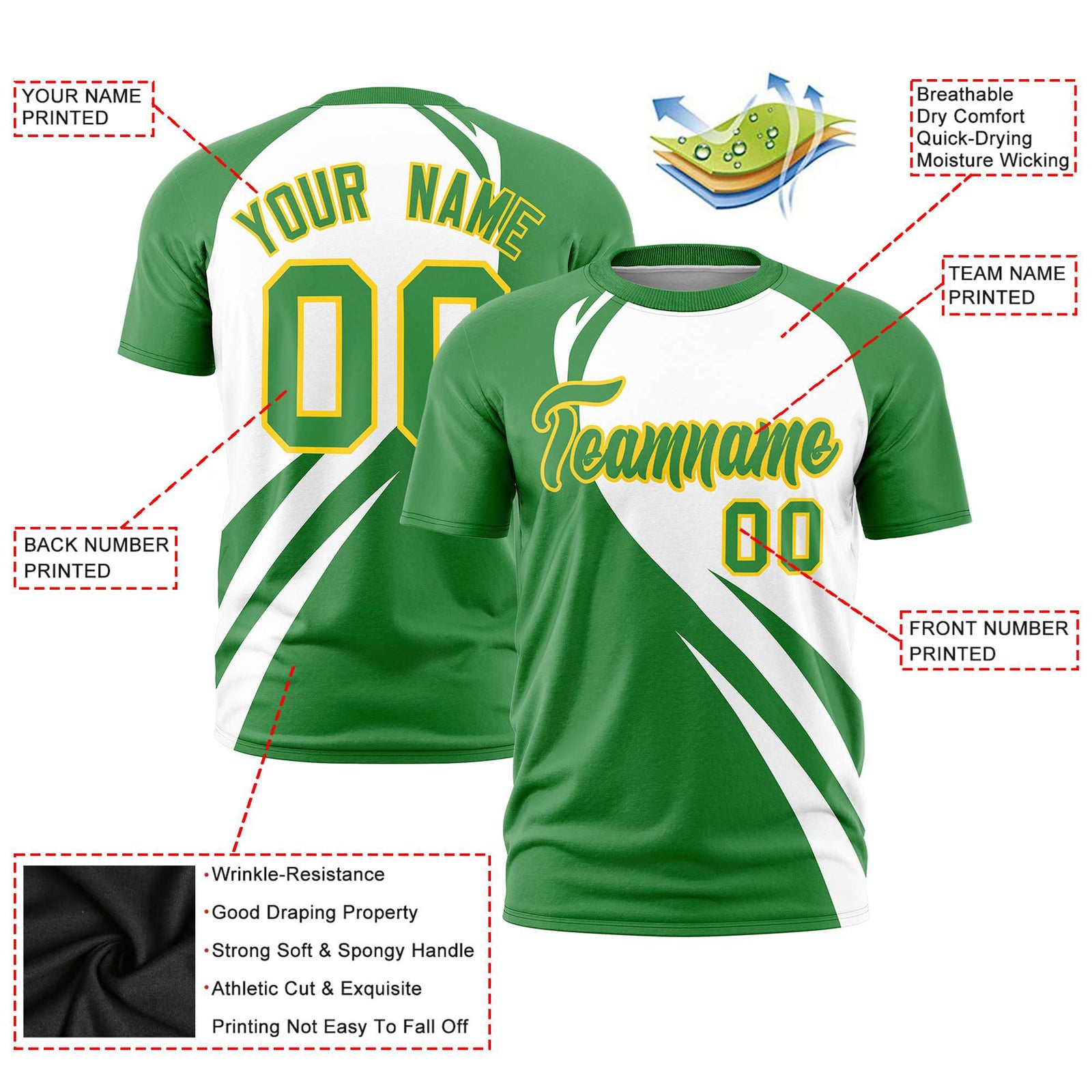 Custom White-Kelly Green Personalized Slanting Lump Pattern Performance T-Shirt