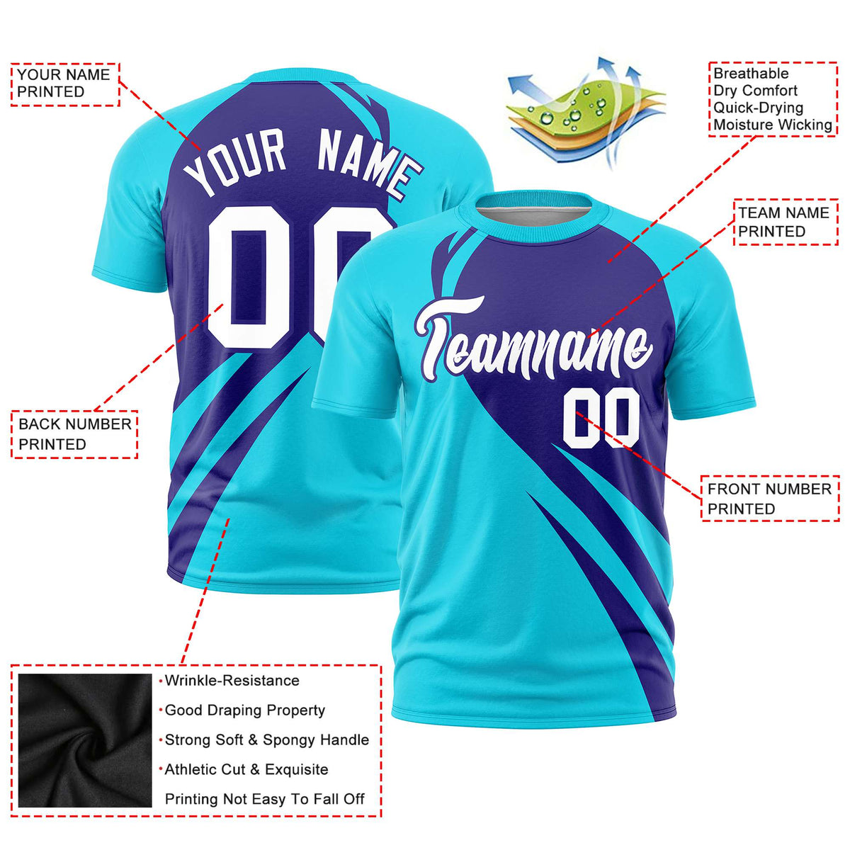 Custom Purple-Sky Blue Personalized Slanting Lump Pattern Performance T-Shirt