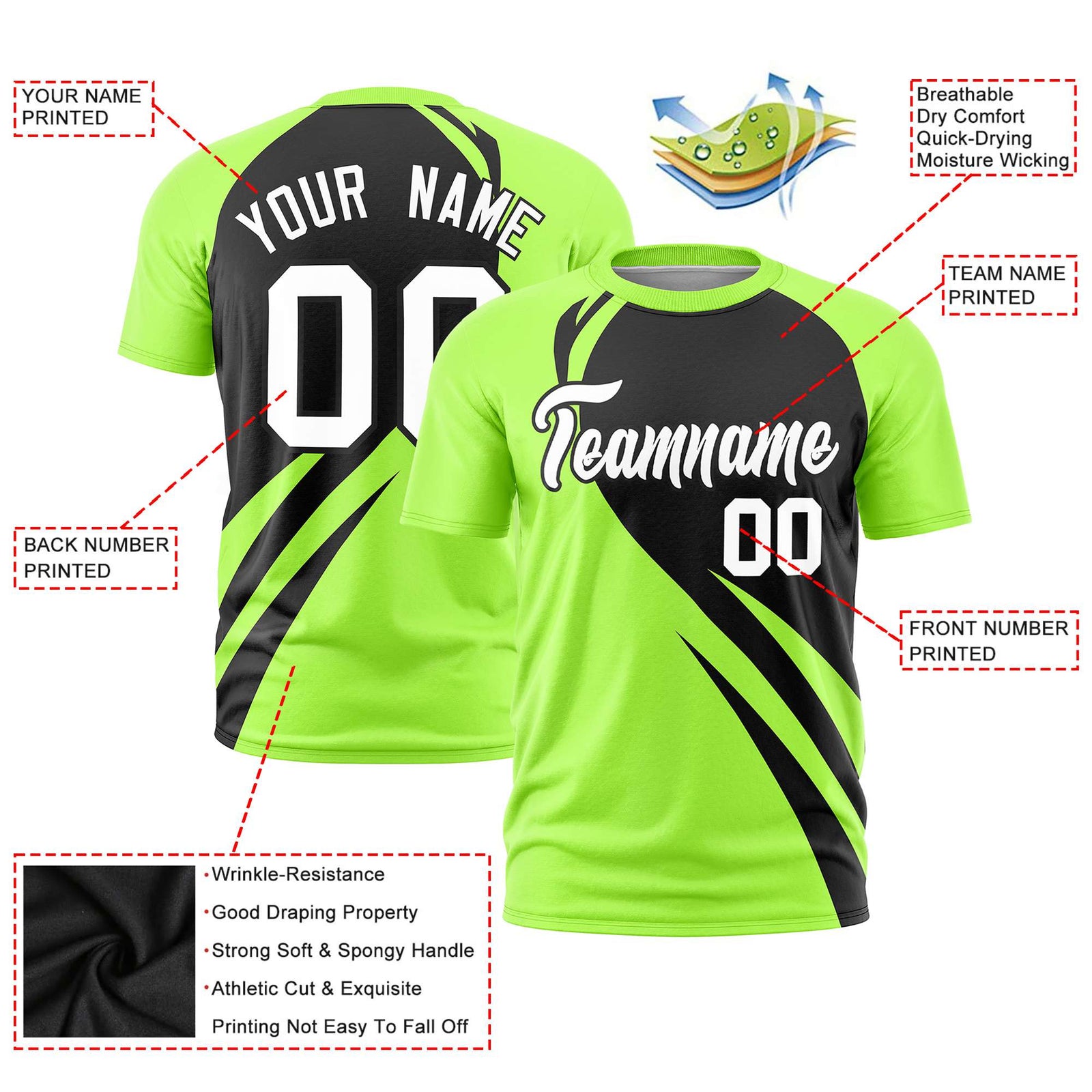 Custom Black-Neon Green Personalized Slanting Lump Pattern Performance T-Shirt