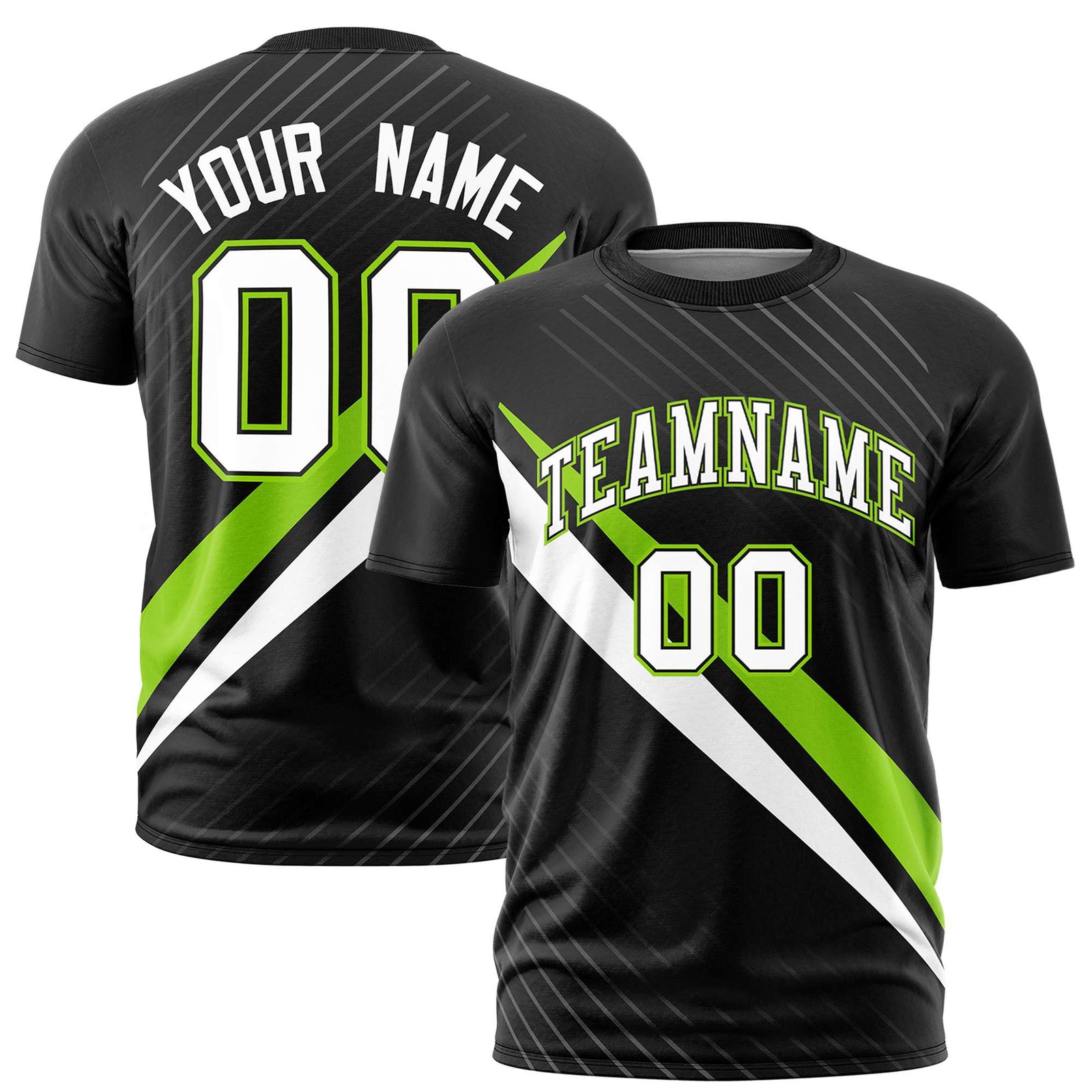 Custom Black Neon Green-White Personalized Slash Pattern Performance T-Shirt