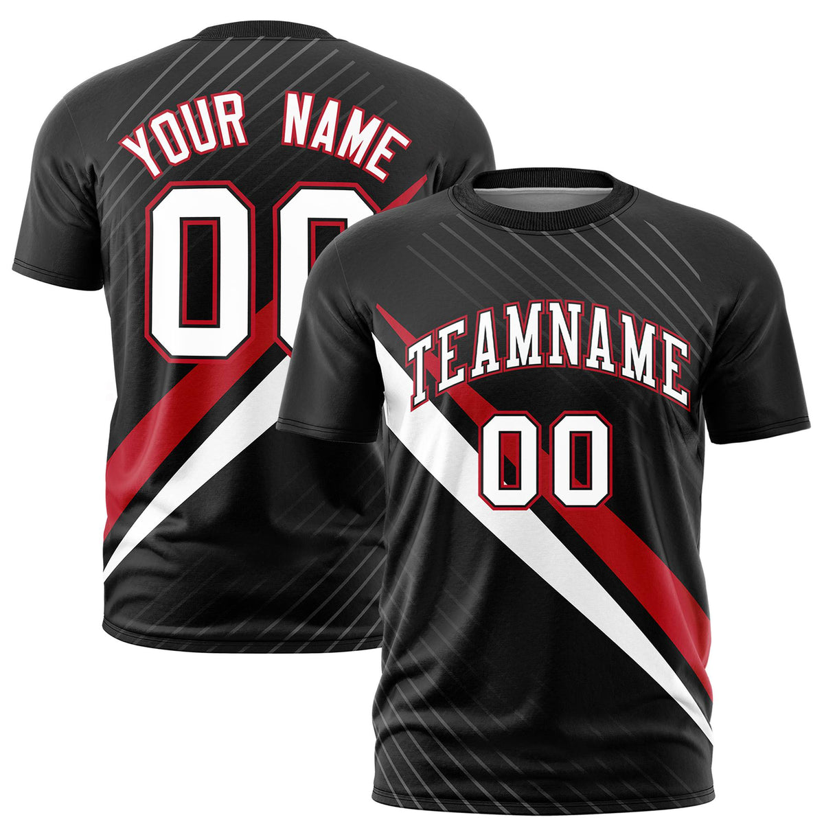 Custom Black Red-White Personalized Slash Pattern Performance T-Shirt