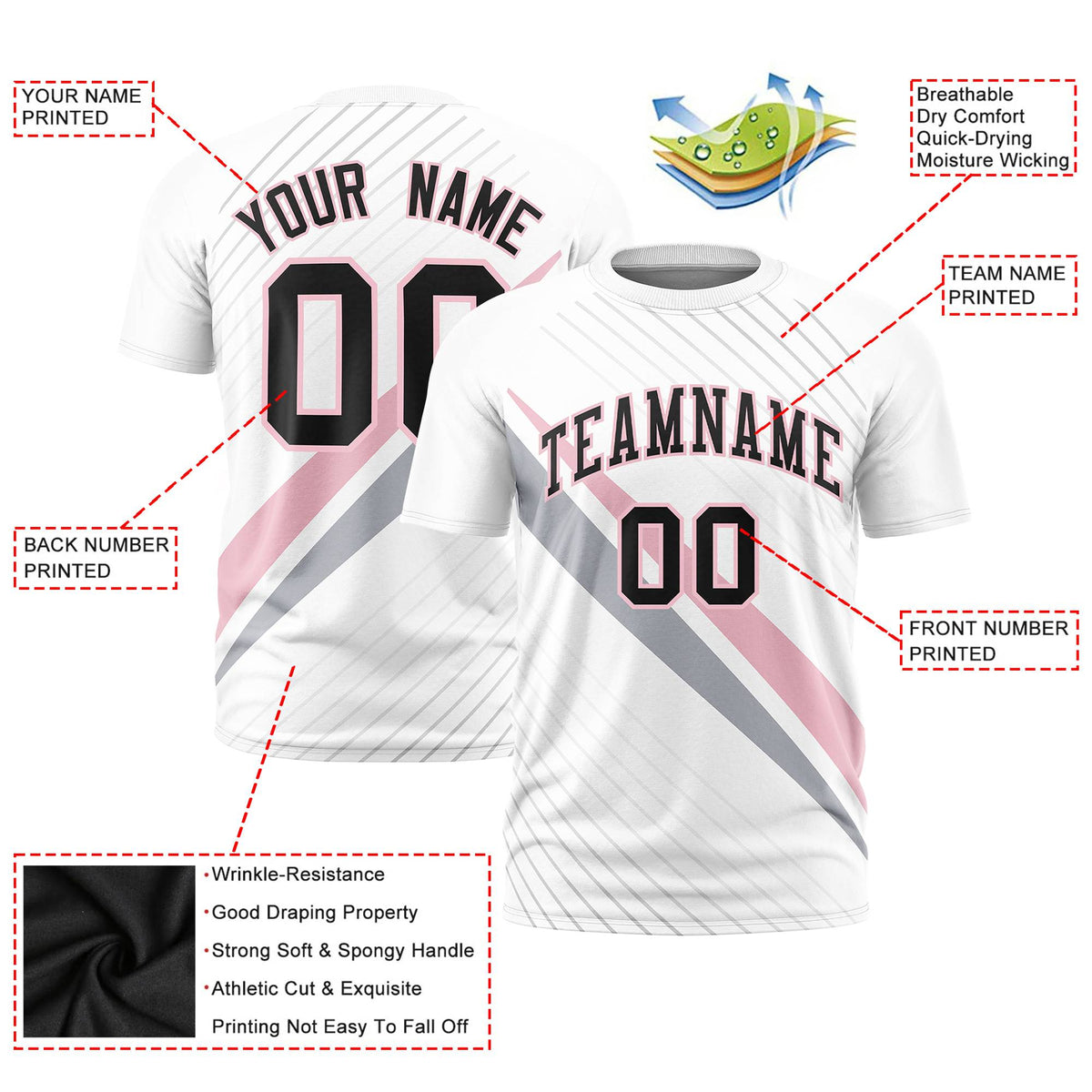 Custom White Light Pink-Gray Personalized Slash Pattern Performance T-Shirt