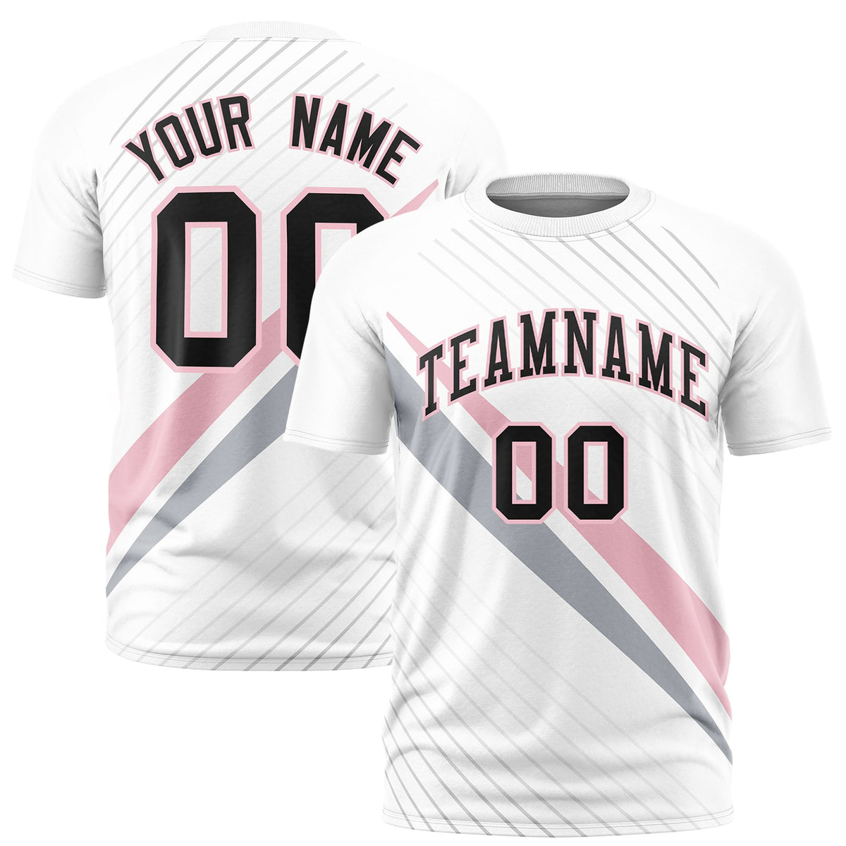 Custom White Light Pink-Gray Personalized Slash Pattern Performance T-Shirt