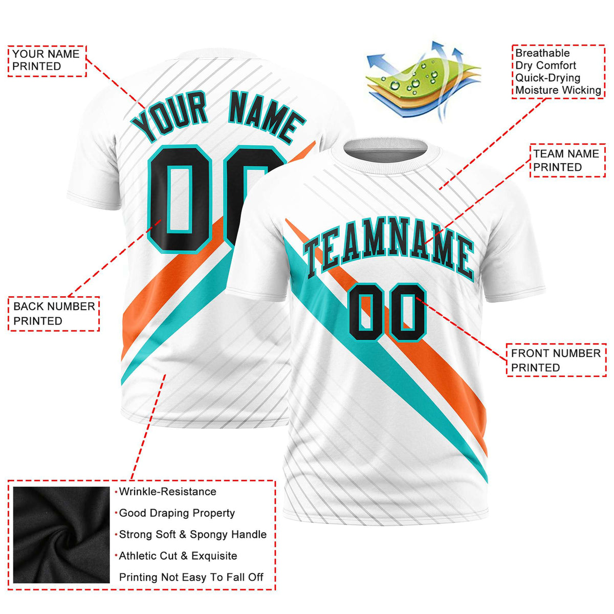 Custom White Orange-Bright Green Personalized Slash Pattern Performance T-Shirt
