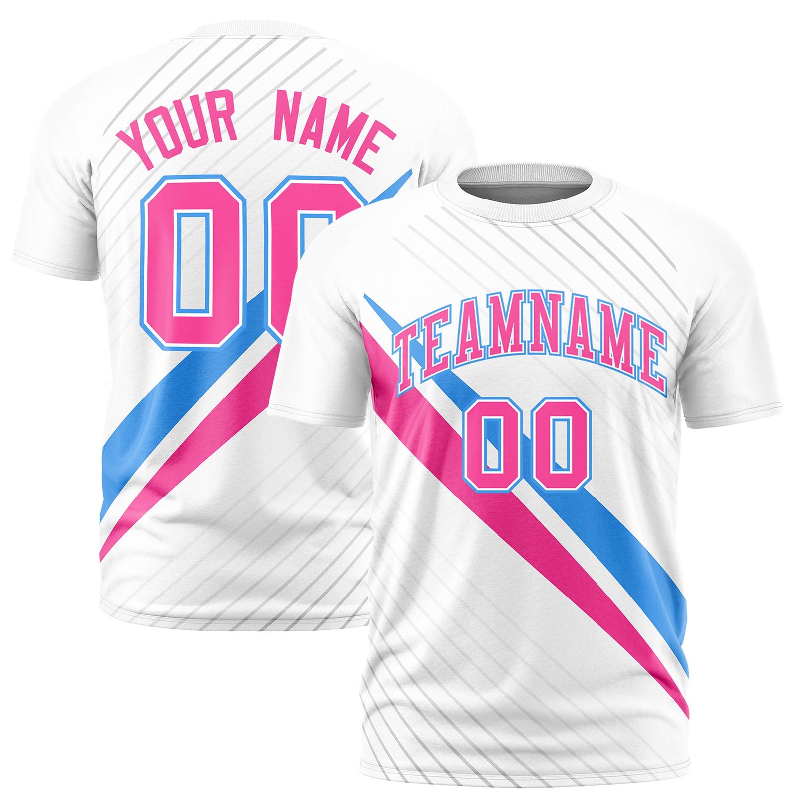 Custom White Powder Blue-Pink Personalized Slash Pattern Performance T-Shirt