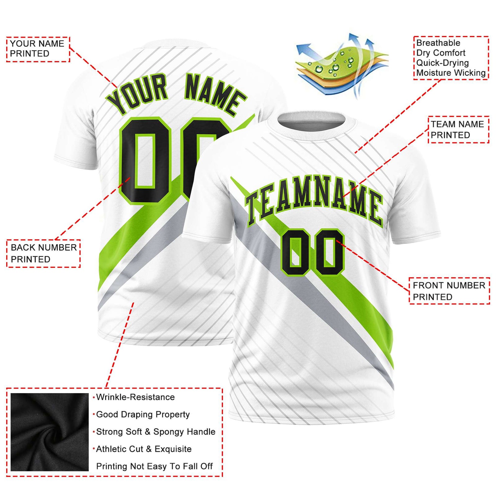 Custom White Neon Green-Gray Personalized Slash Pattern Performance T-Shirt