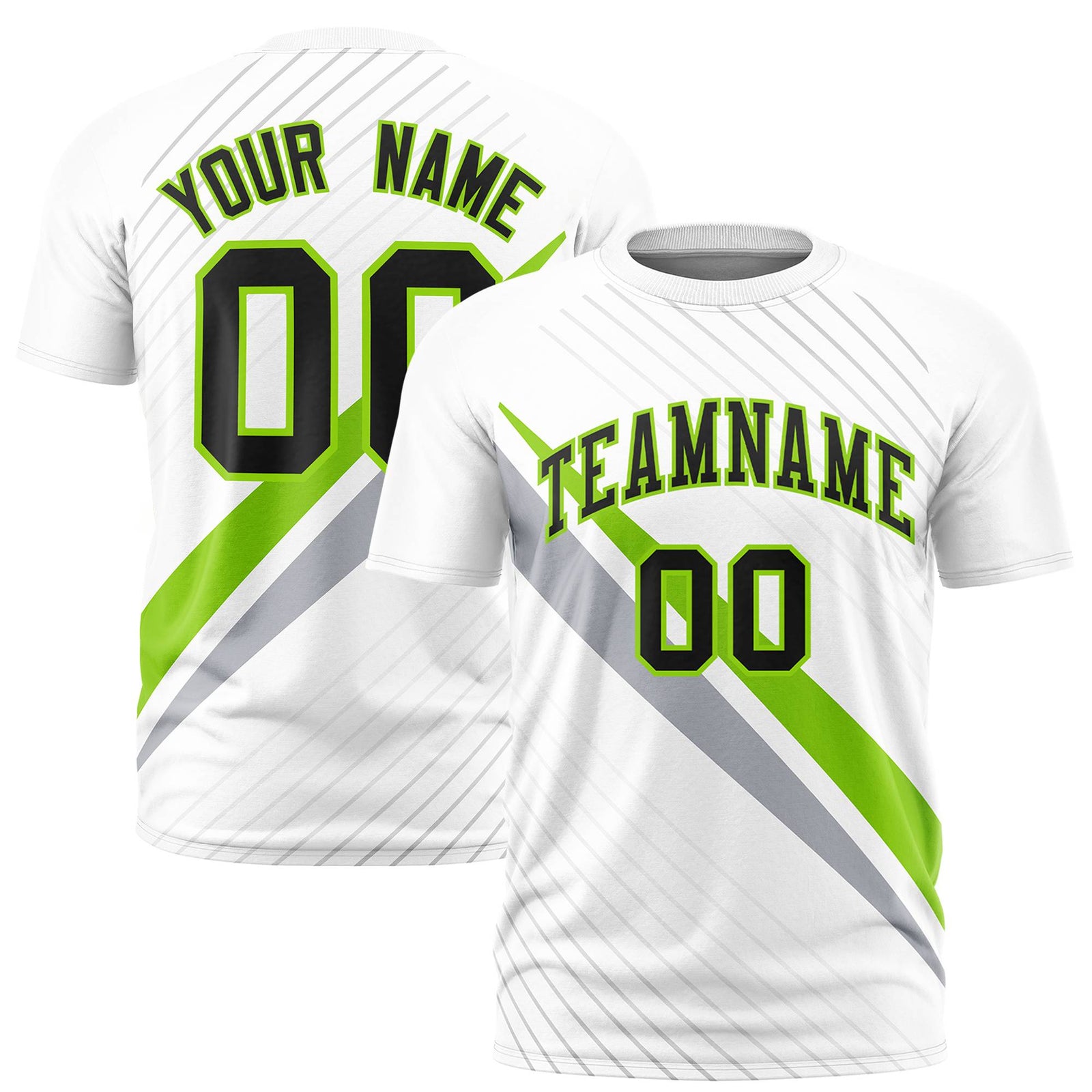 Custom White Neon Green-Gray Personalized Slash Pattern Performance T-Shirt