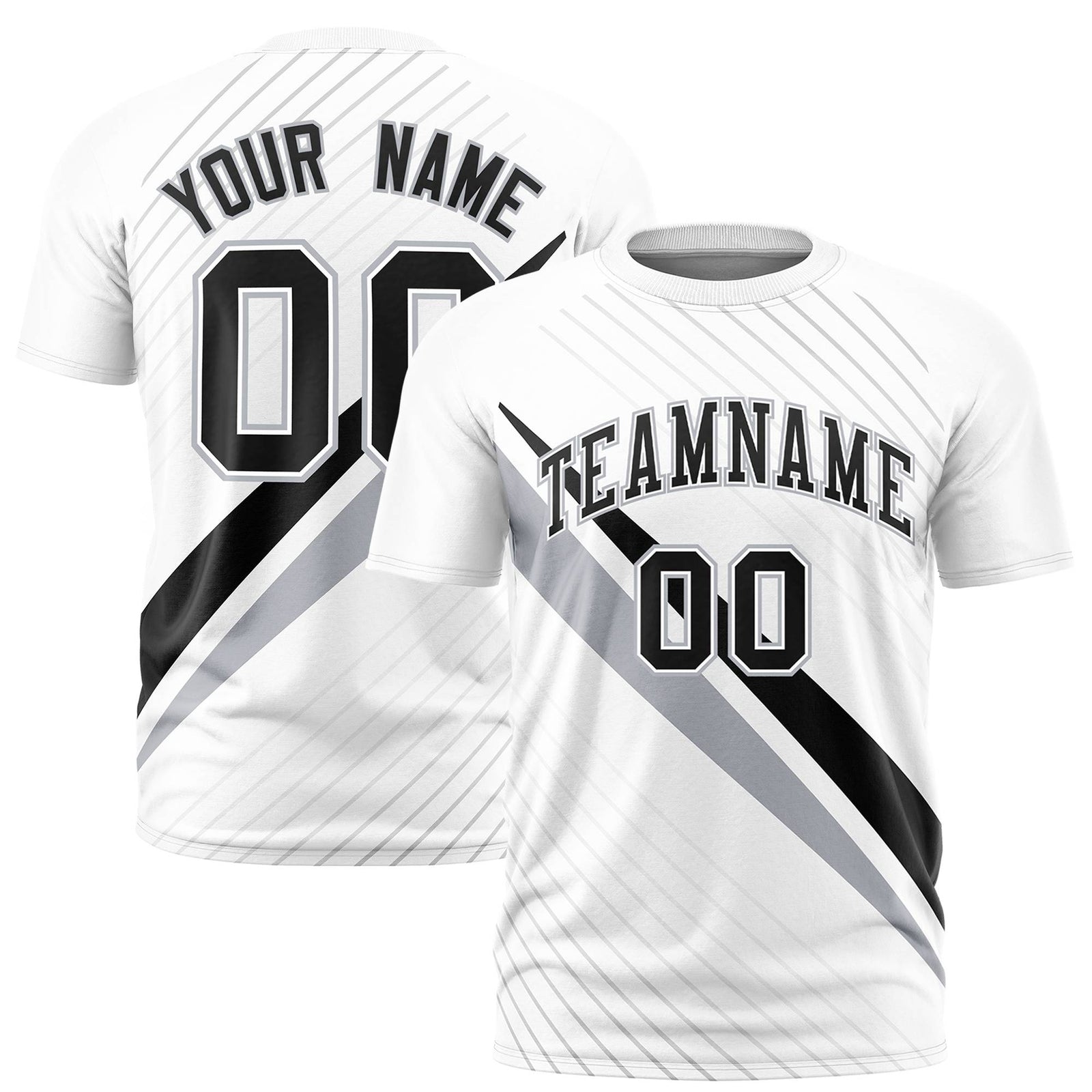 Custom White Black-Gray Personalized Slash Pattern Performance T-Shirt