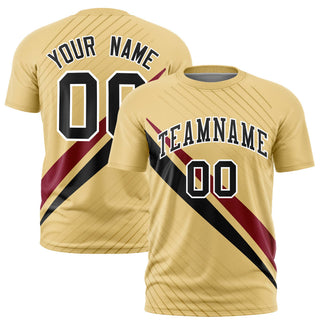 Camiseta deportiva personalizada con estampado de cortes en caqui, carmesí y negro - Estilo 1
