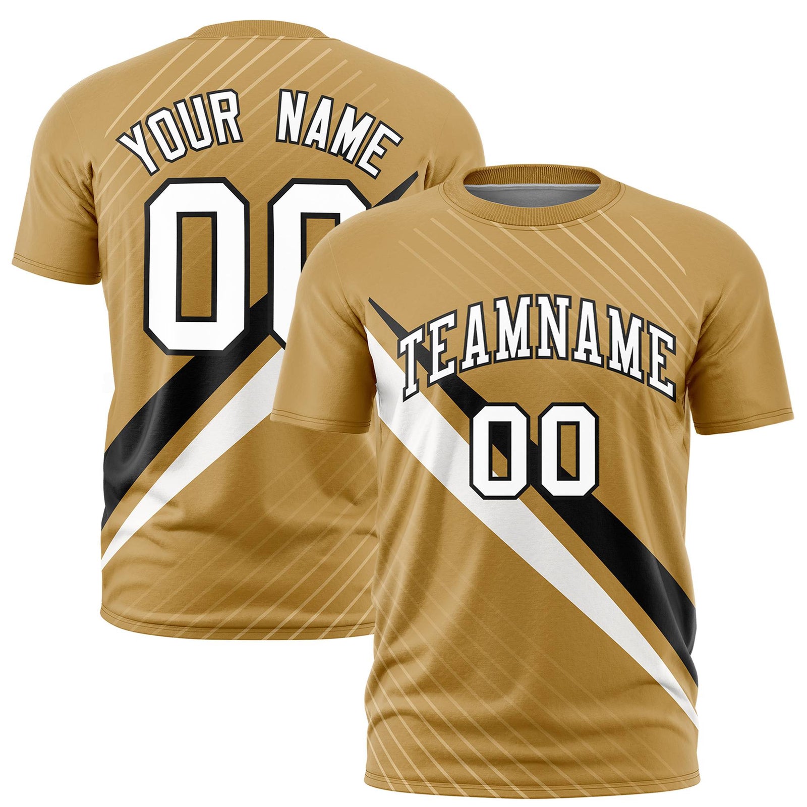 Custom Gold Black-White Personalized Slash Pattern Performance T-Shirt