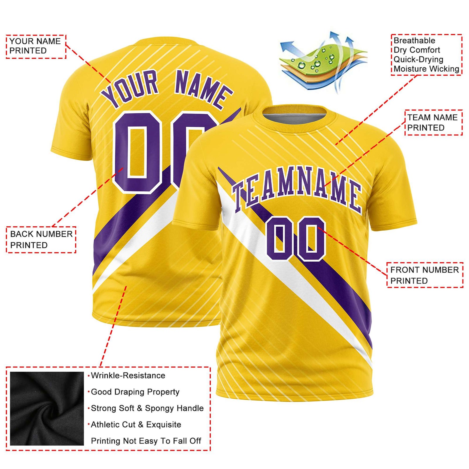 Custom Gold 01-Purple White Personalized Slash Pattern Performance T-Shirt