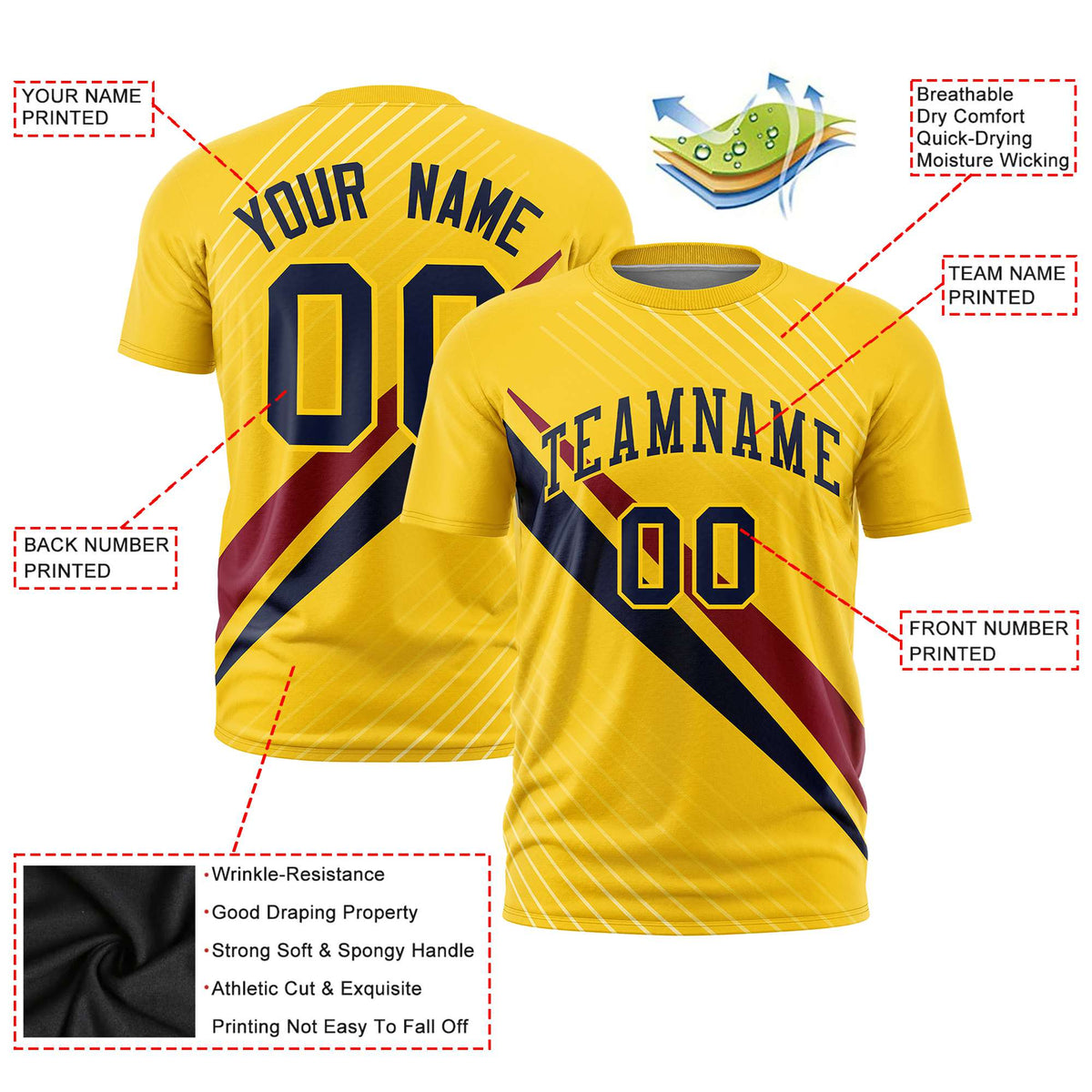 Custom Gold 01-Crimson Navy Personalized Slash Pattern Performance T-Shirt