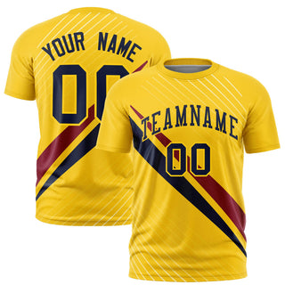 Camiseta deportiva personalizada con estampado de cortes en dorado 01 y azul marino carmesí - Estilo 1