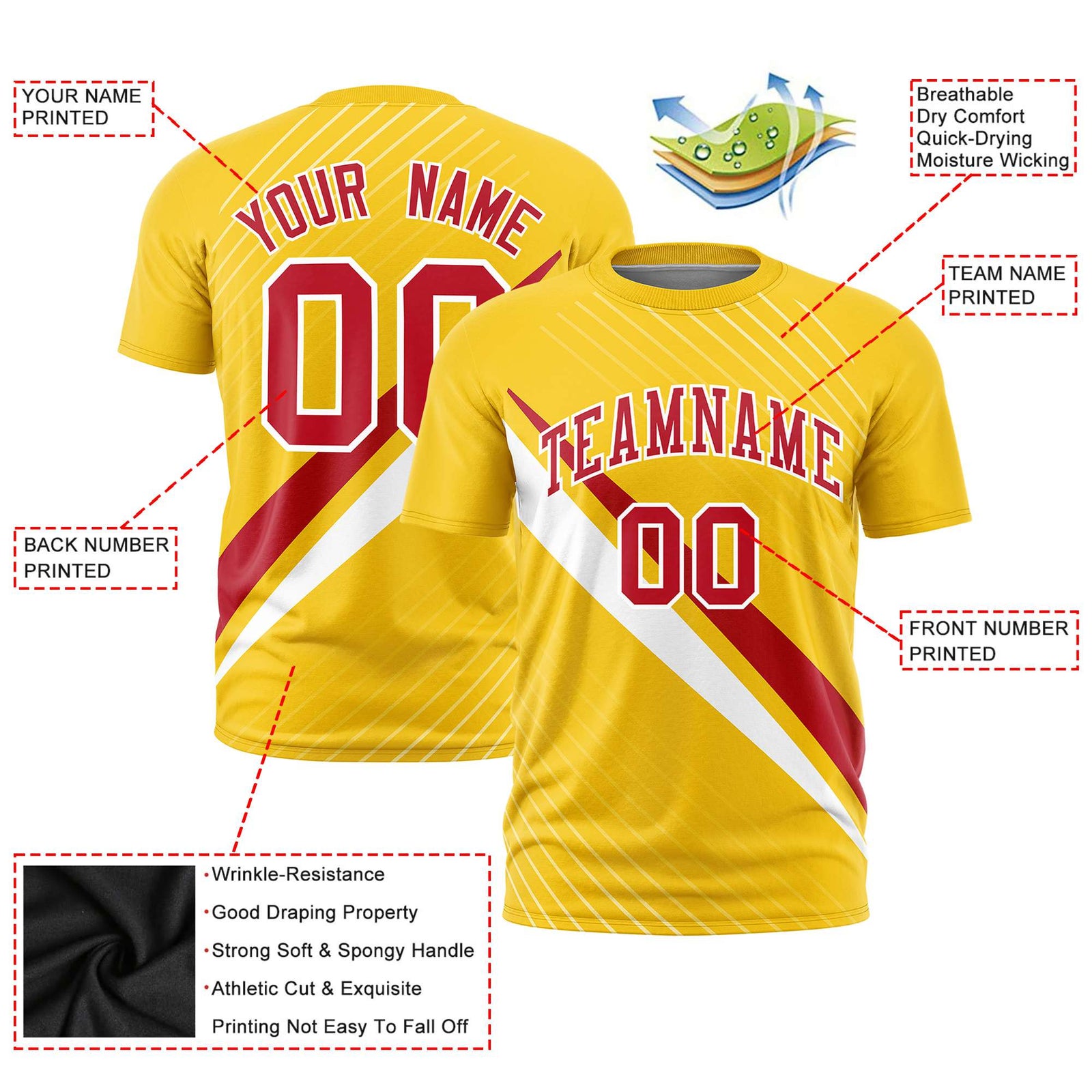 Custom Gold 01-Red White Personalized Slash Pattern Performance T-Shirt