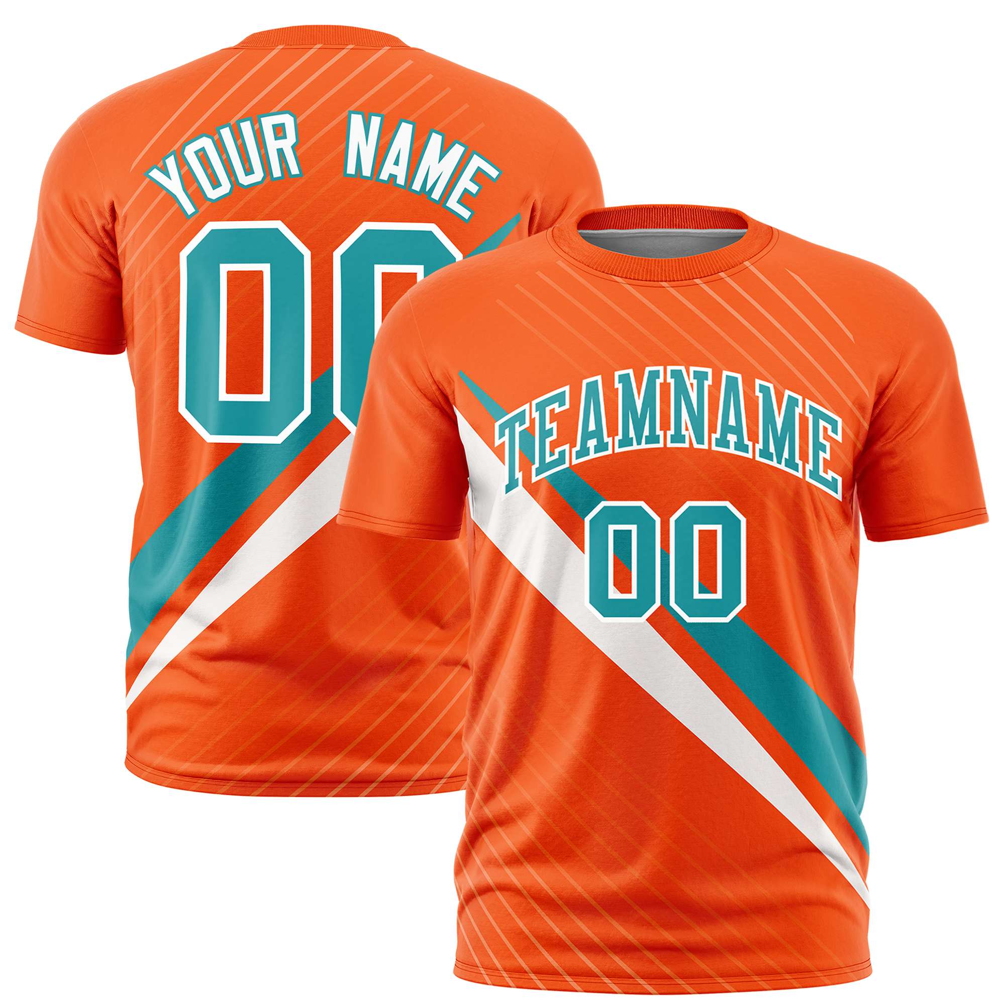 Custom Orange Aqua-White Personalized Slash Pattern Performance T-Shirt