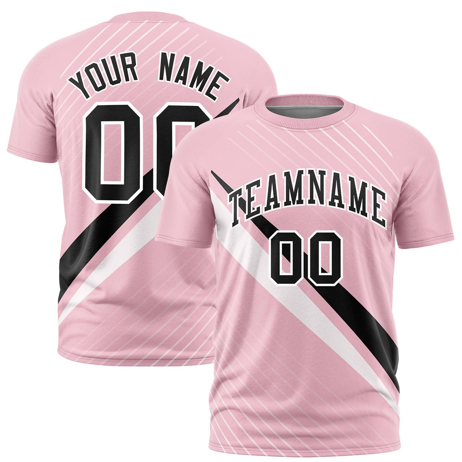 Custom Light Pink-Black White Personalized Slash Pattern Performance T-Shirt