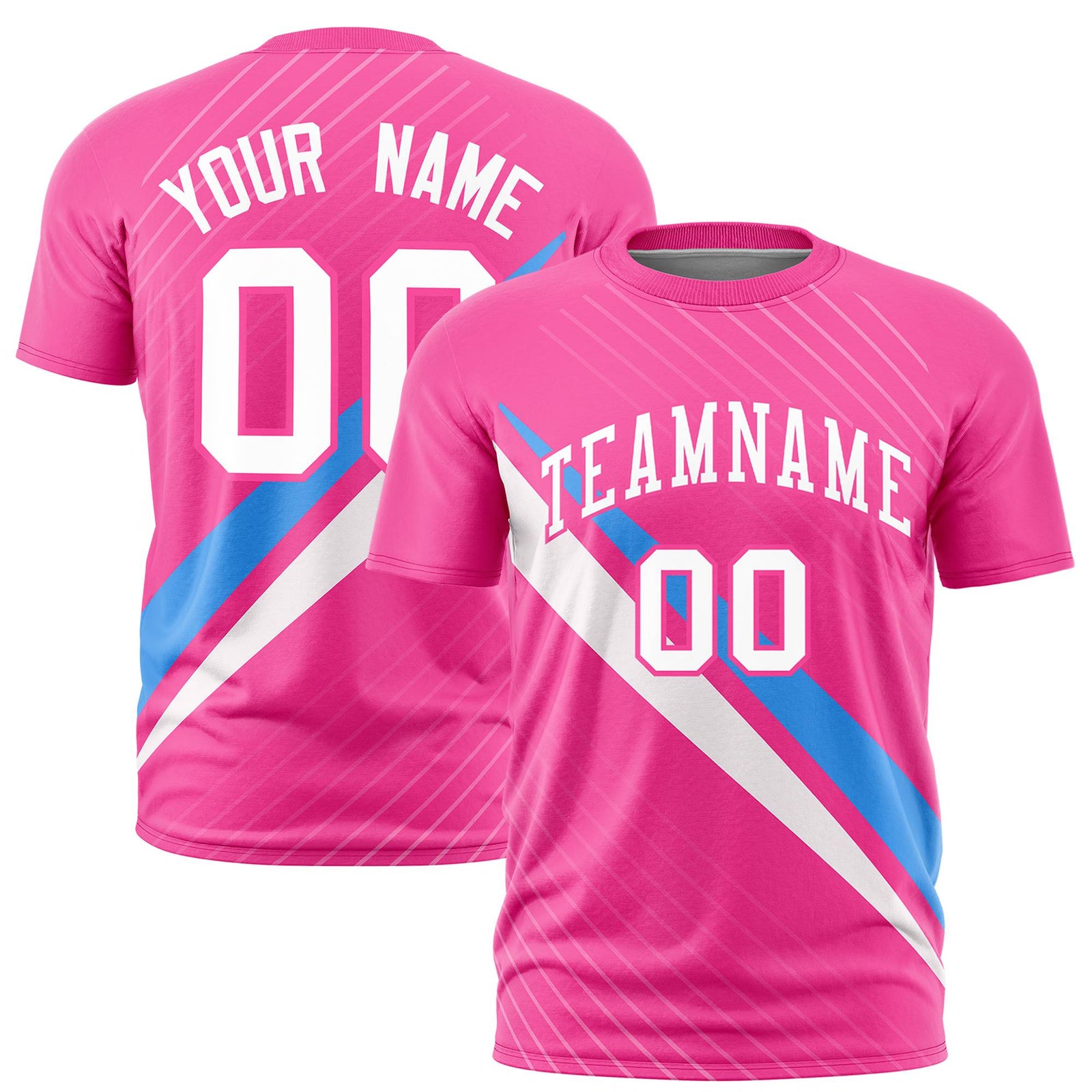 Custom Pink Powder Blue-White Personalized Slash Pattern Performance T-Shirt