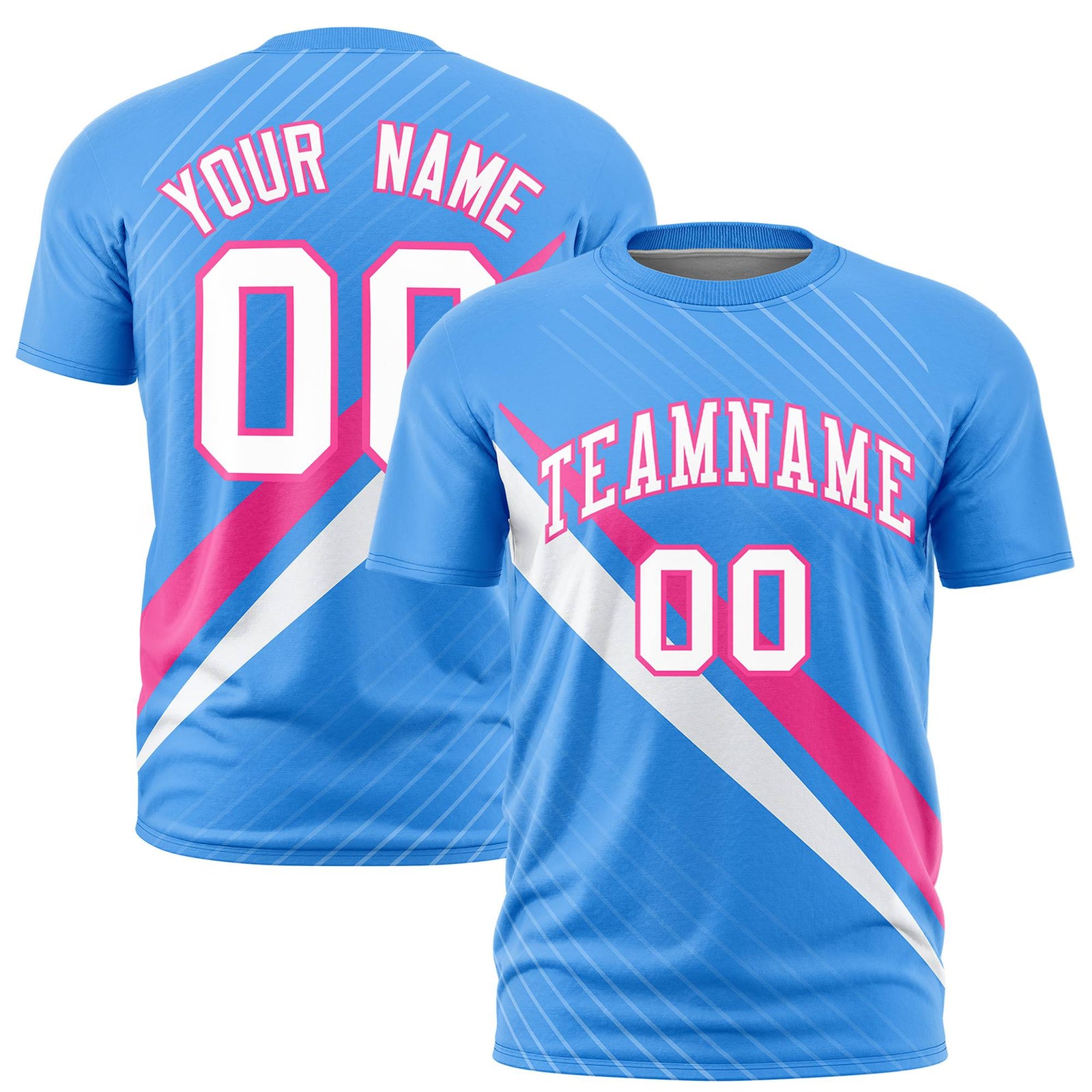 Custom Powder Blue-Pink White Personalized Slash Pattern Performance T-Shirt