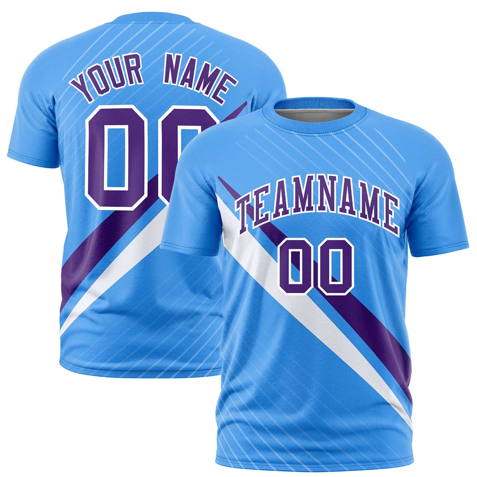 Custom Powder Blue-Purple White Personalized Slash Pattern Performance T-Shirt