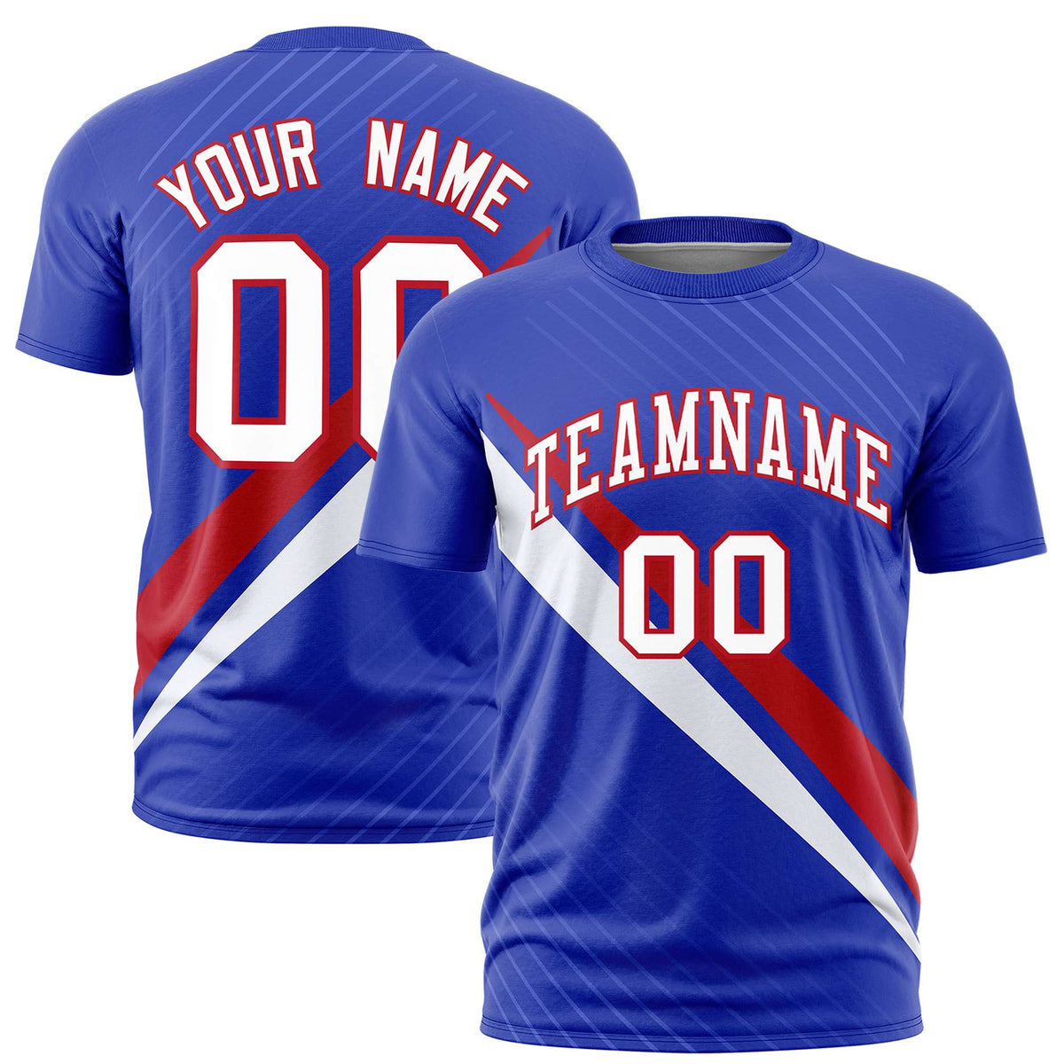 Custom Royal Blue-Red White Personalized Slash Pattern Performance T-Shirt