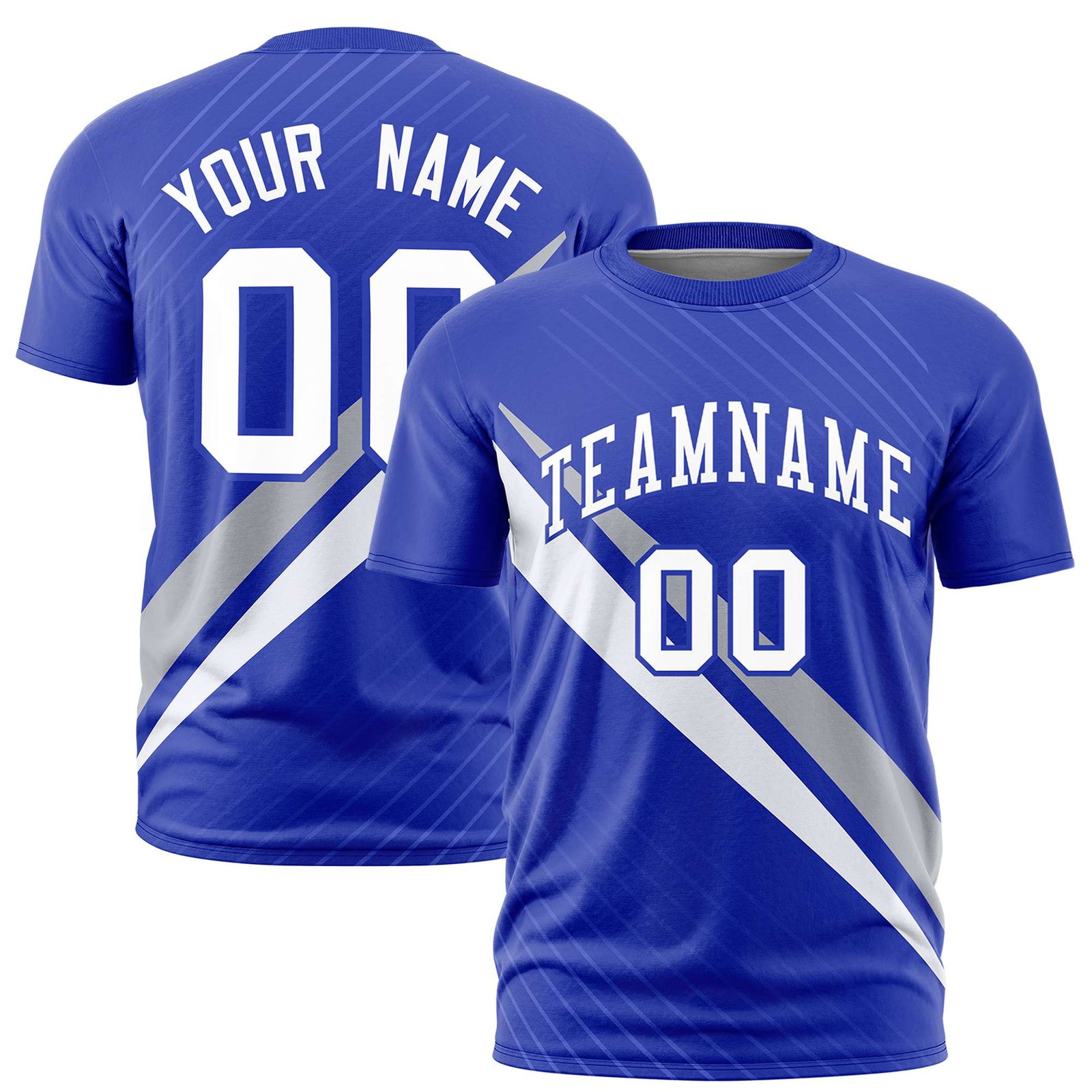 Custom Royal Blue-Gray White Personalized Slash Pattern Performance T-Shirt