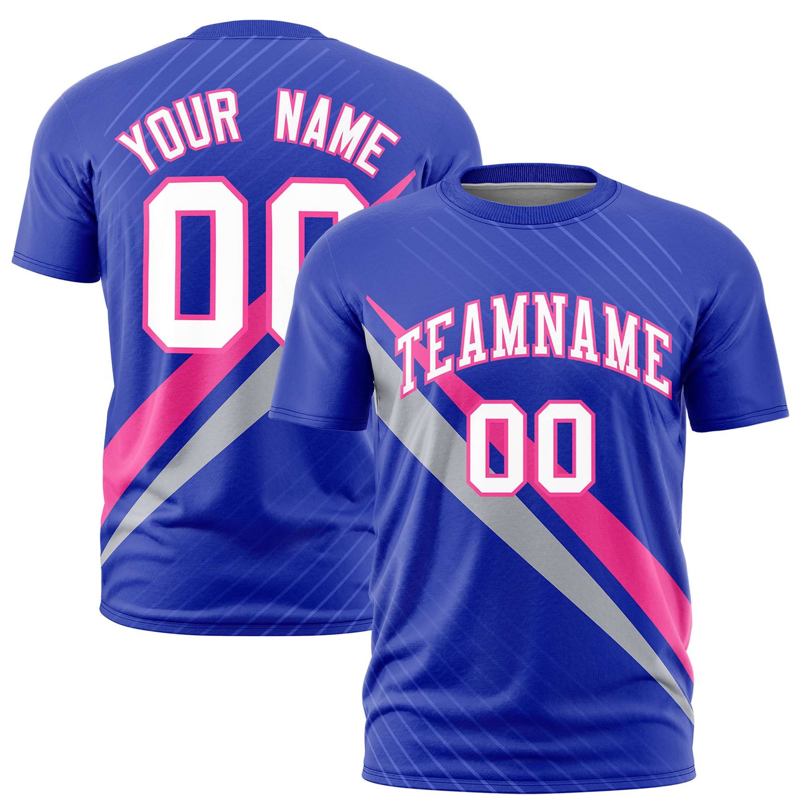 Custom Royal Blue-Pink Gray Personalized Slash Pattern Performance T-Shirt