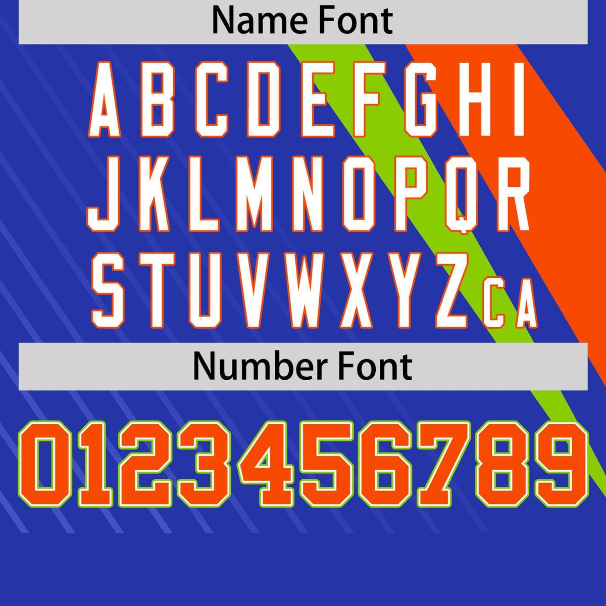 Custom Royal Blue-Orange Neon Green Personalized Slash Pattern Performance T-Shirt