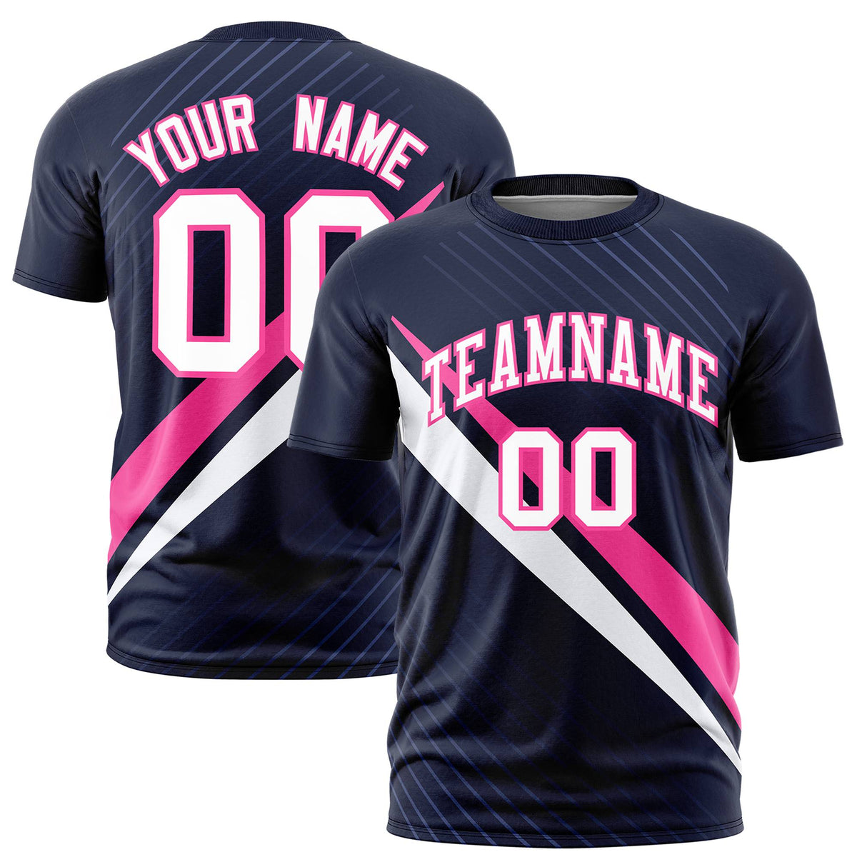 Custom Navy Pink-White Personalized Slash Pattern Performance T-Shirt