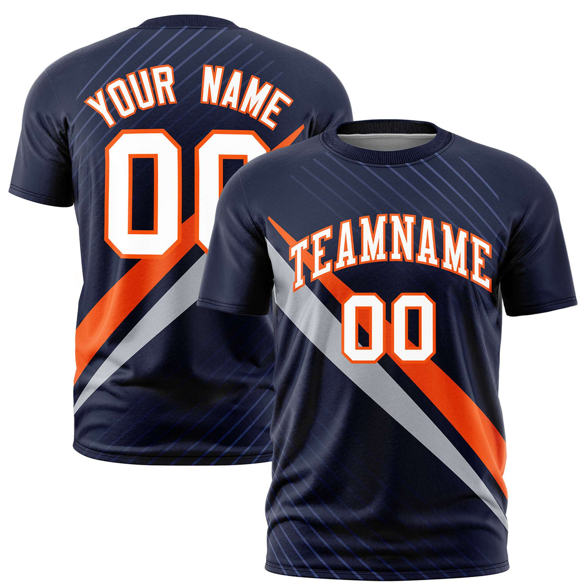Custom Navy Orange-Gray Personalized Slash Pattern Performance T-Shirt