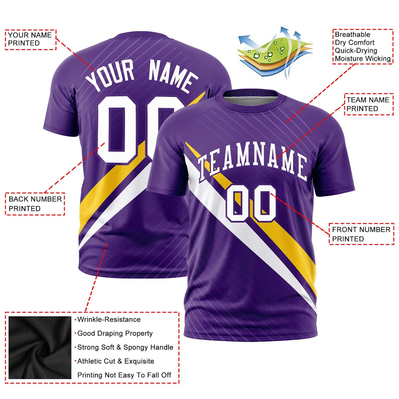 Custom Purple Gold 01-White Personalized Slash Pattern Performance T-Shirt