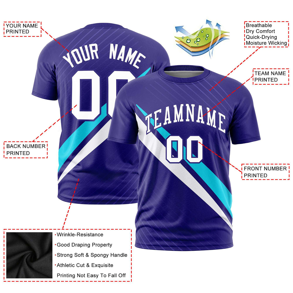 Custom Purple White-Powder Blue Personalized Slash Pattern Performance T-Shirt
