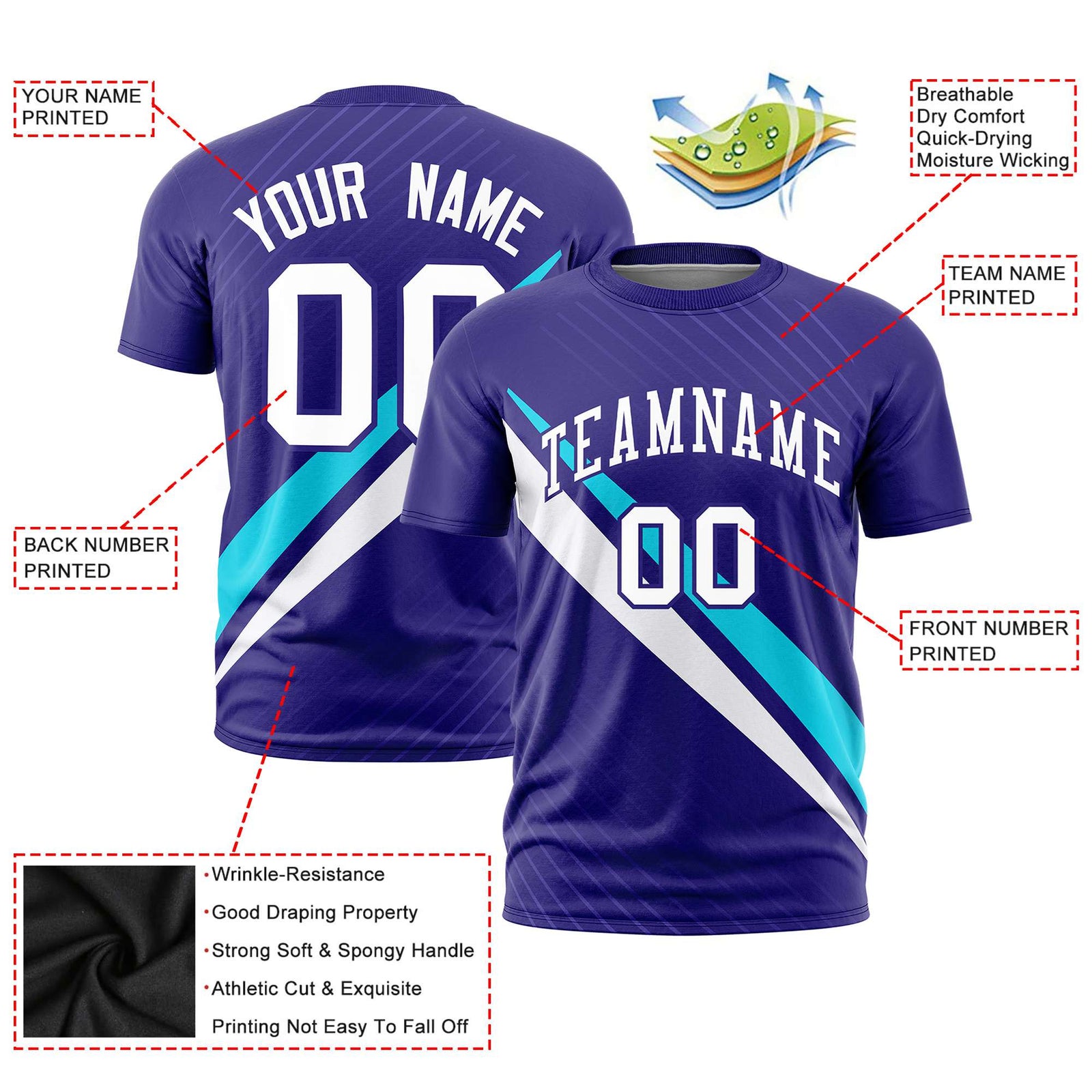 Custom Purple White-Powder Blue Personalized Slash Pattern Performance T-Shirt