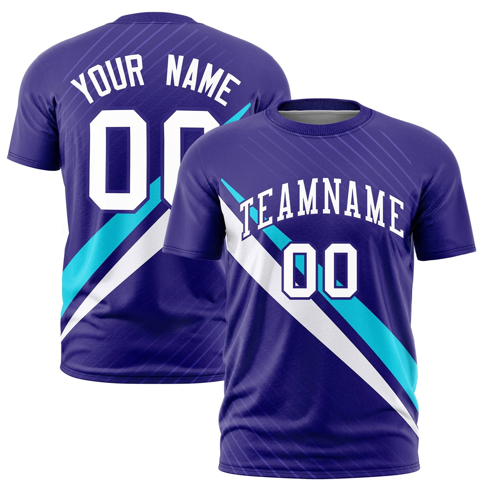 Custom Purple White-Powder Blue Personalized Slash Pattern Performance T-Shirt