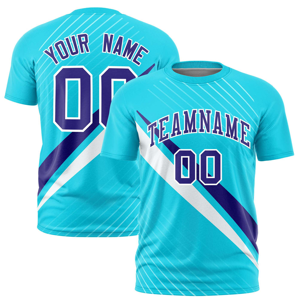 Custom Sky Blue-Purple White Personalized Slash Pattern Performance T-Shirt