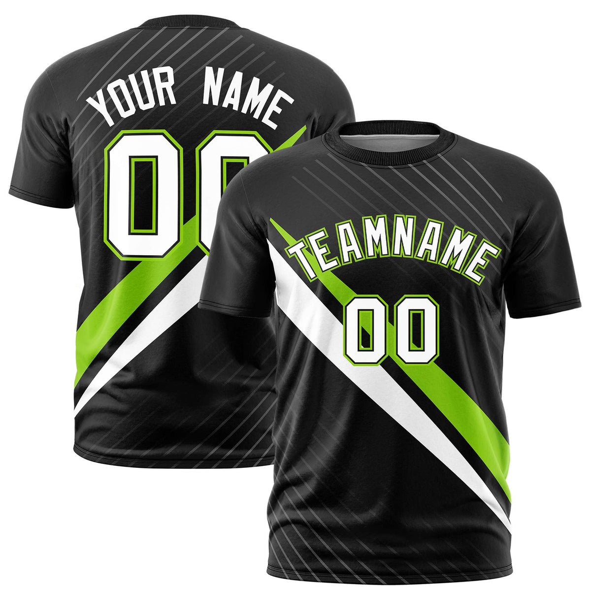 Custom Black Neon Green-White Personalized Slash Pattern Performance T-Shirt