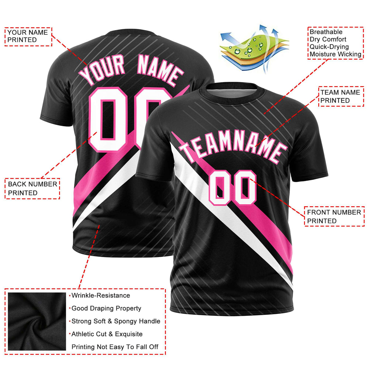 Custom Black Pink-White Personalized Slash Pattern Performance T-Shirt
