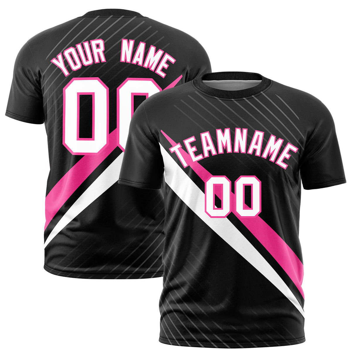 Custom Black Pink-White Personalized Slash Pattern Performance T-Shirt