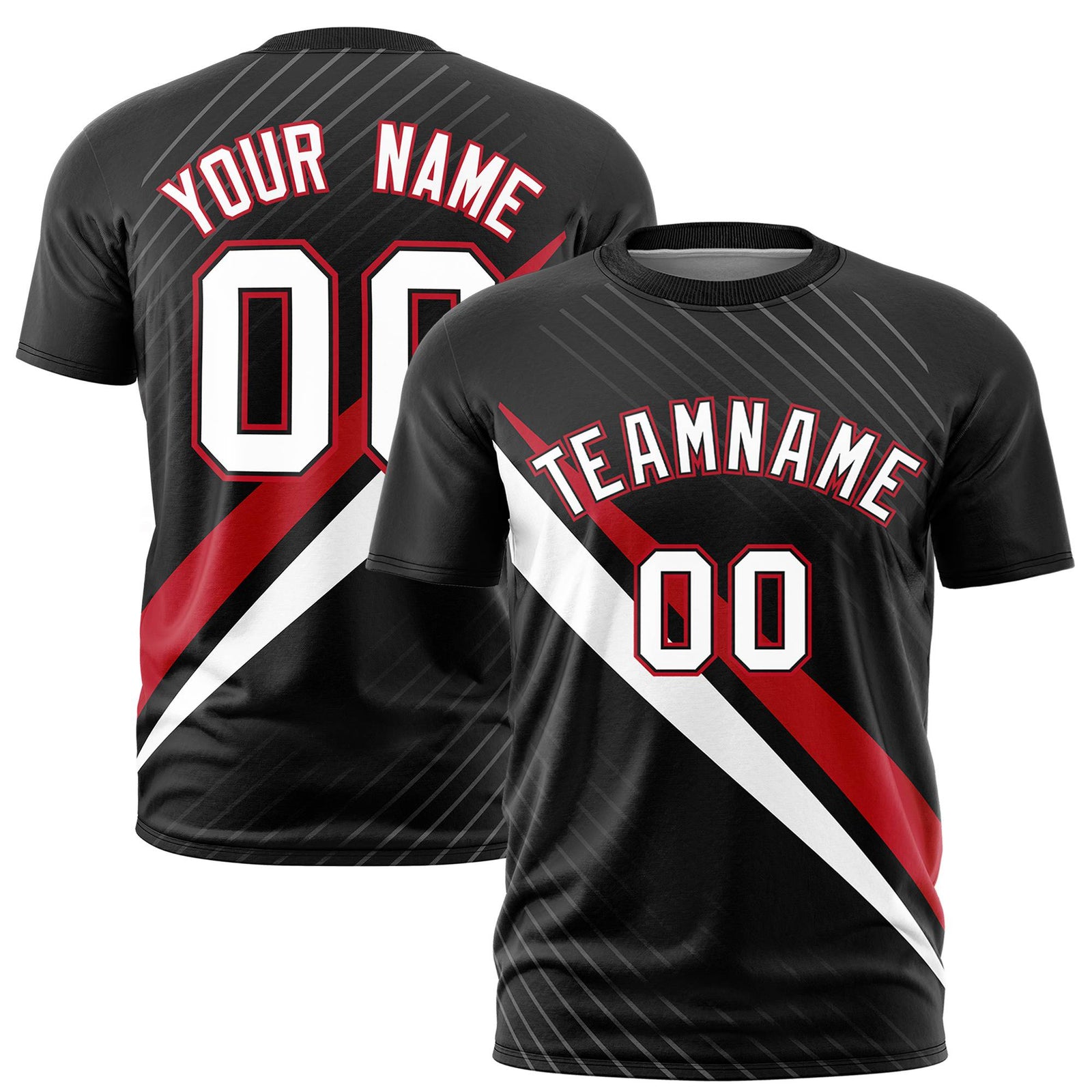 Custom Black Red-White Personalized Slash Pattern Performance T-Shirt