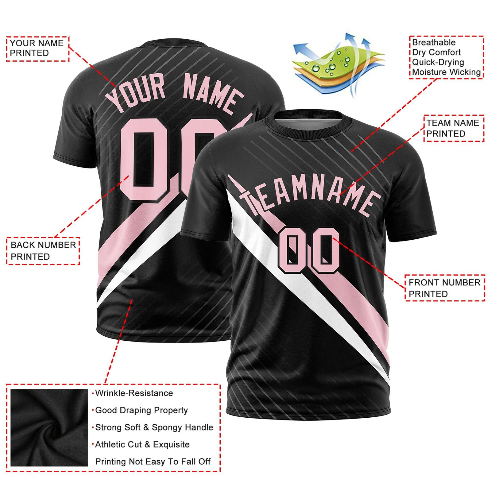 Custom Black Light Pink-White Personalized Slash Pattern Performance T-Shirt