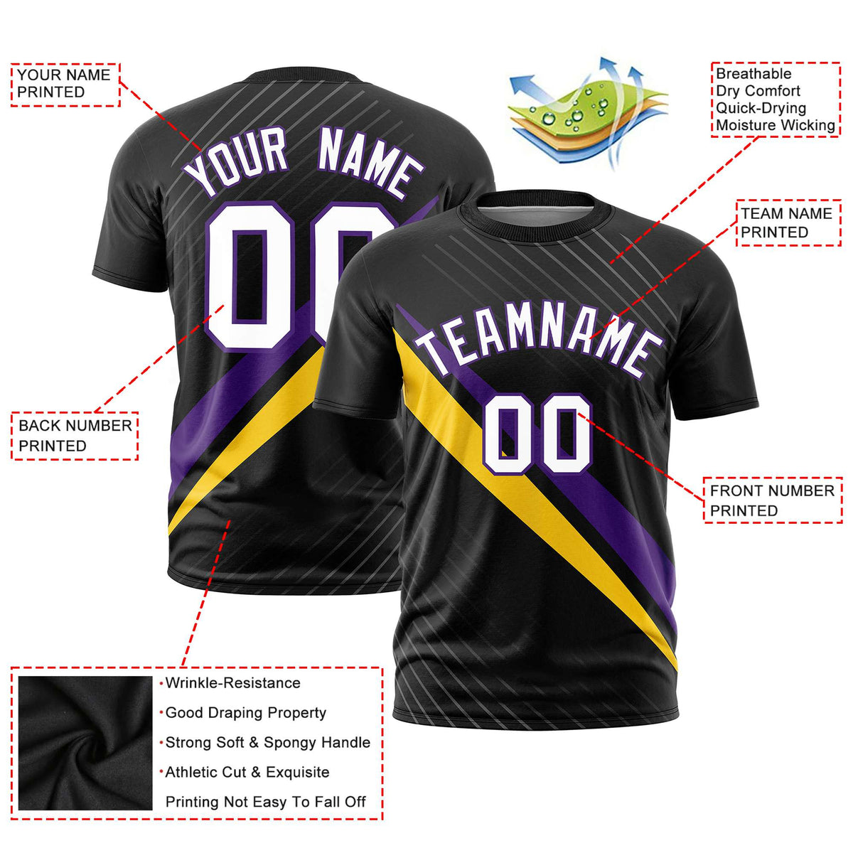 Custom Black Purple-Gold 01 Personalized Slash Pattern Performance T-Shirt