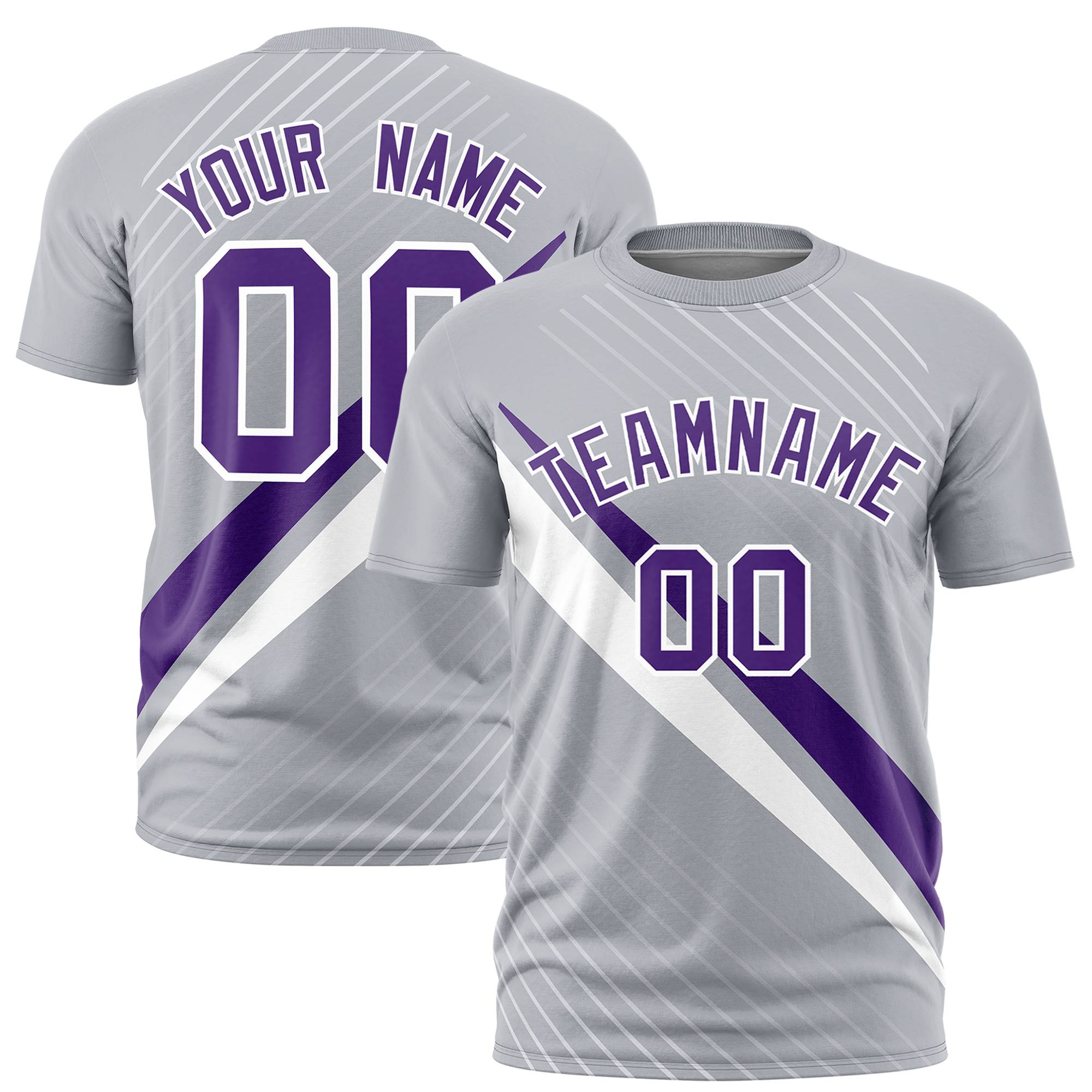 Custom Gray Purple-White Personalized Slash Pattern Performance T-Shirt